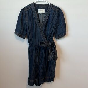 Anthropologie Pilcro Belted Dark Wash Blue Denim Romper Size:6